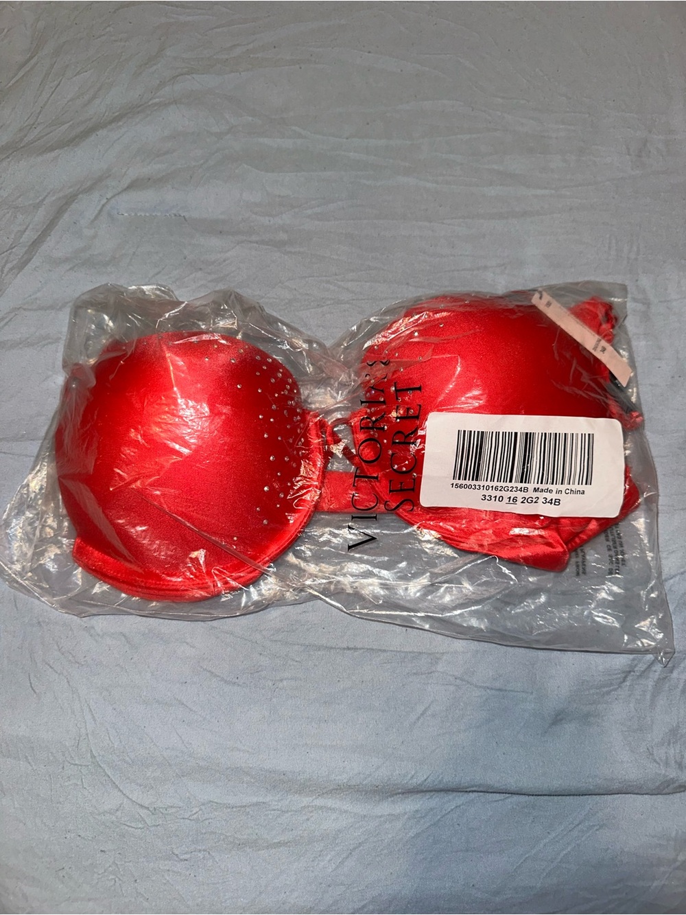 Victoria's Secret Red Satin Push-Up Bra with Rhinestones